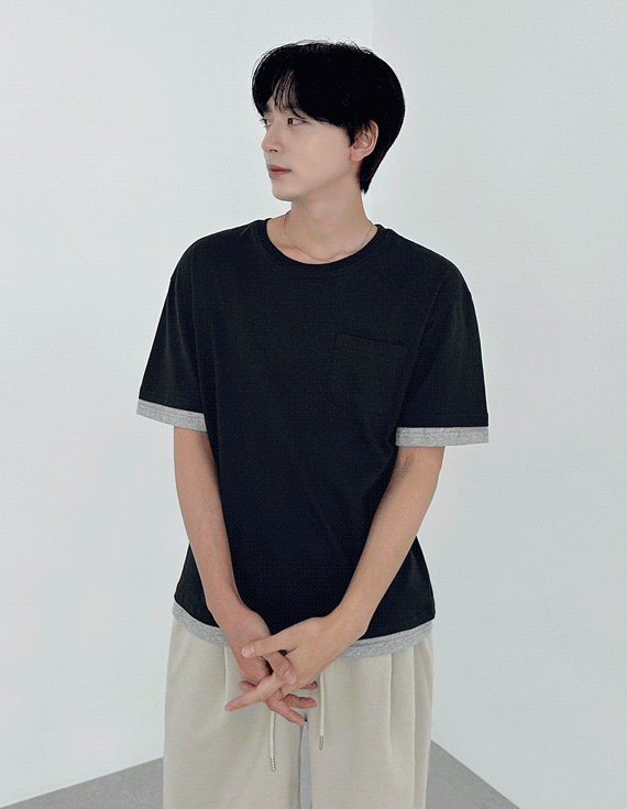 [layered,트렌디템🖤] layered 포켓 디테일 short sleeved T-shirt 31322