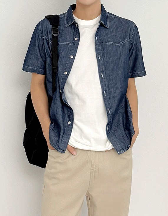 [빈티지캐주얼,point•°] 웨스턴 Denim Short-sleeve Shirt 31328