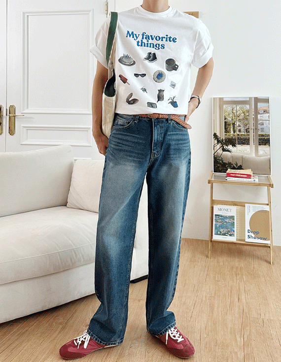 [Trendy,데일리룩] 캣브러시 워시드 Wide Denim 31361