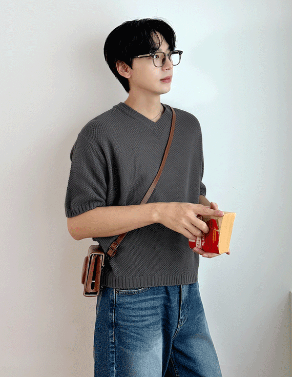 [썸머Knit,쾌적한착용감🧊] 머슬핏 와플 V-neck Knit 71375