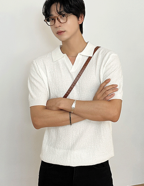 [Texture Point, Highest Stretch] Boucle Texture Open Pique Shirt 71404
