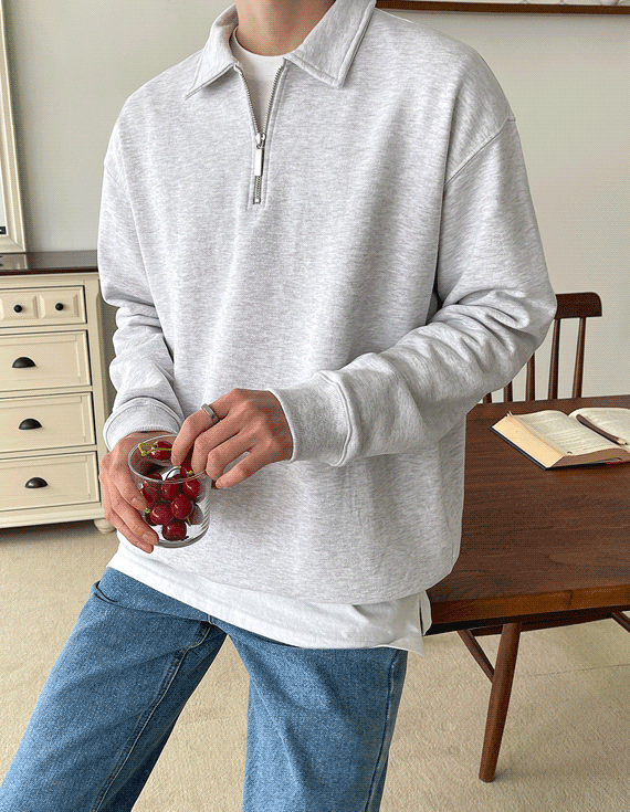 드랍 세미오버 카라집업 sweatshirt<br><font style=font-size:11px;color:#595959>M~2XL(95~115)<*font><br>