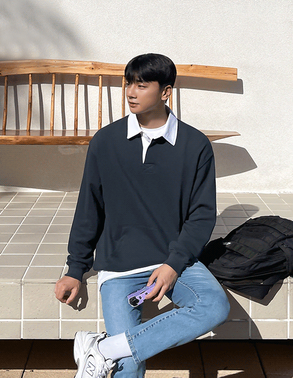 loose fit 스냅버튼 럭비 sweatshirt<br><font style=font-size:11px;color:#595959>M~2XL(95~110)<*font><br>